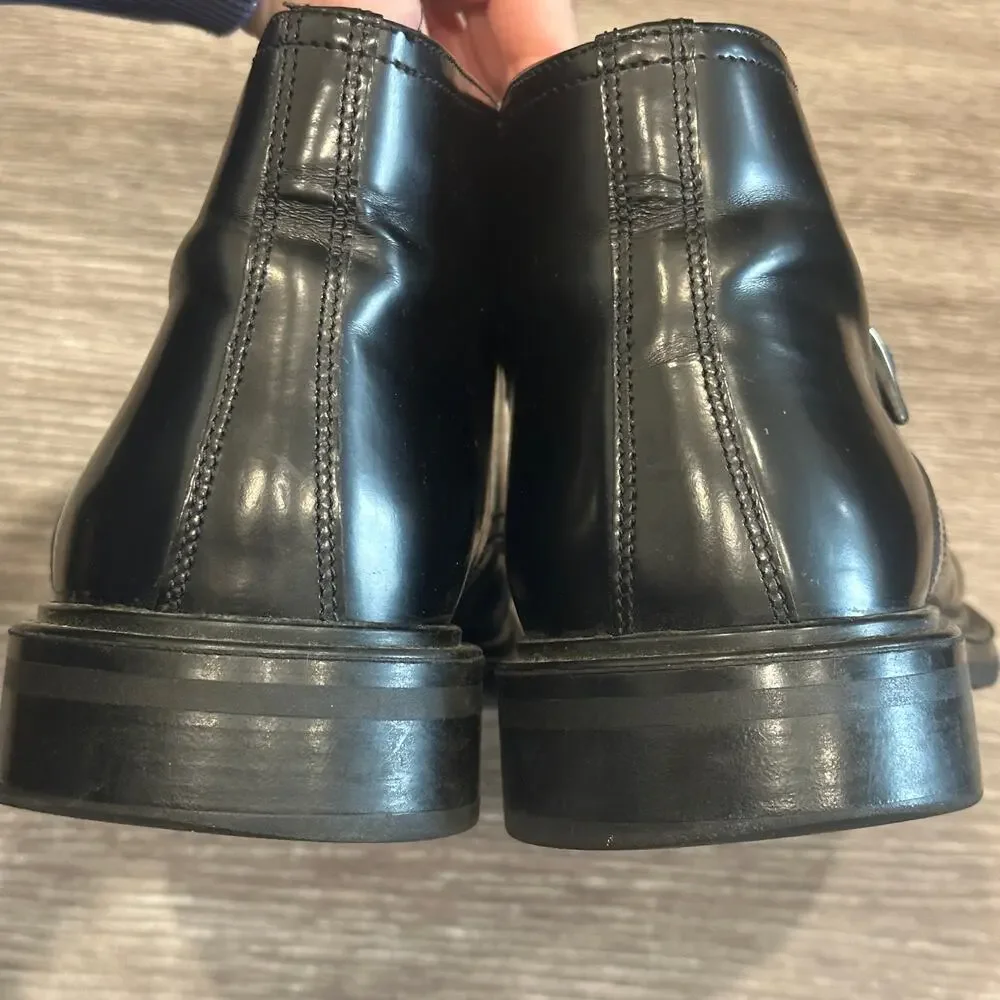 JF J. Ferrar Black Patent Leather Lace-Up Dress Boot Side Buckle Made in Italy 9